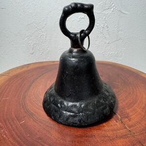 Antique Dark Cast Iron Bell With Clapper And Handle Rustic Style Farmhouse Bell